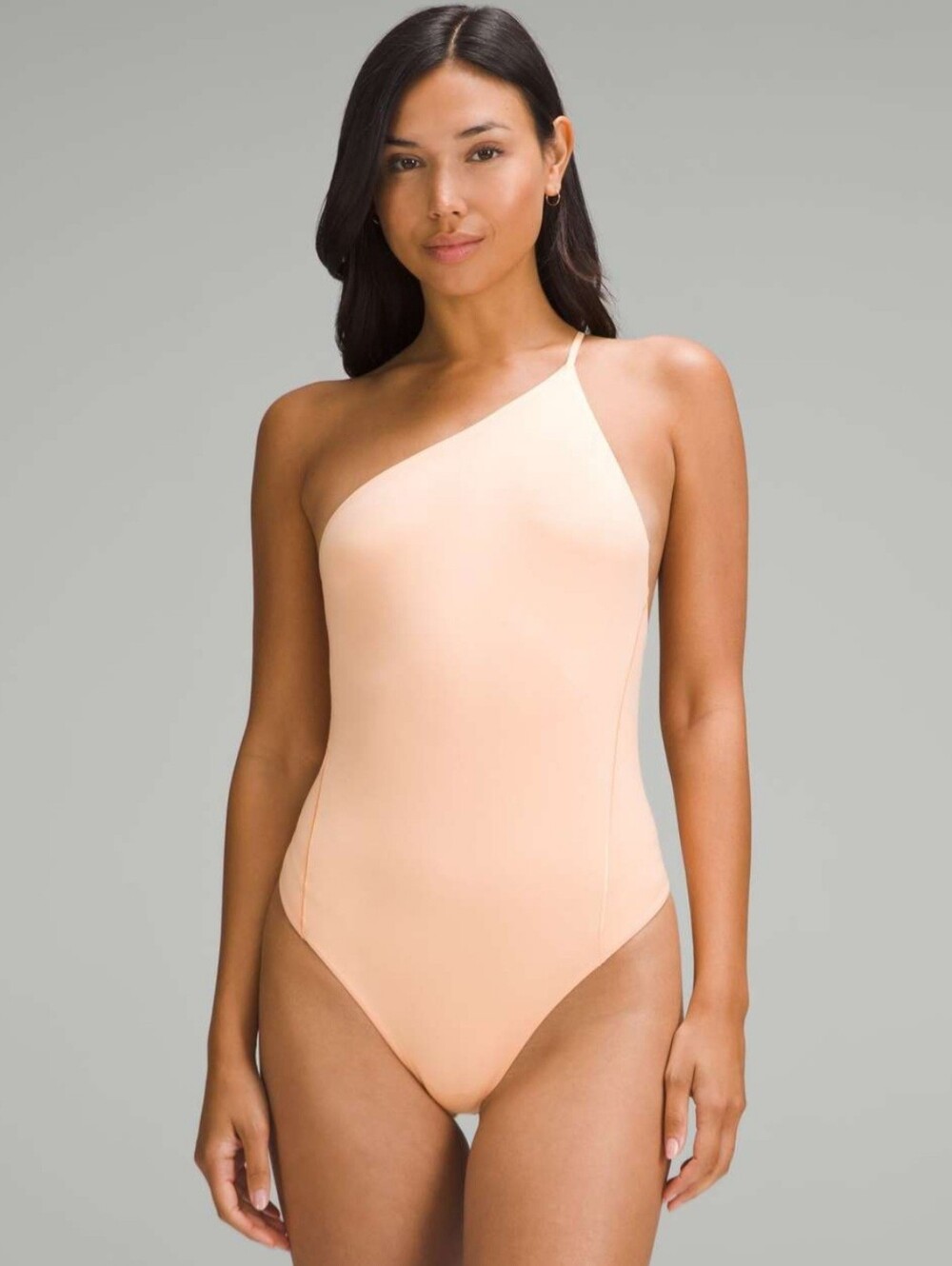 NWT Lululemon Wundermost One-Shoulder Spaghetti-Strap Bodysuit Lrg Peach Bellini